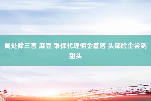 周处除三害 麻豆 银保代理佣金着落 头部险企尝到甜头