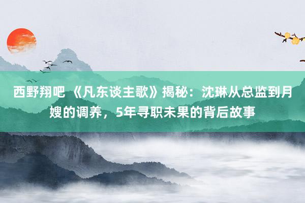 西野翔吧 《凡东谈主歌》揭秘：沈琳从总监到月嫂的调养，5年寻职未果的背后故事