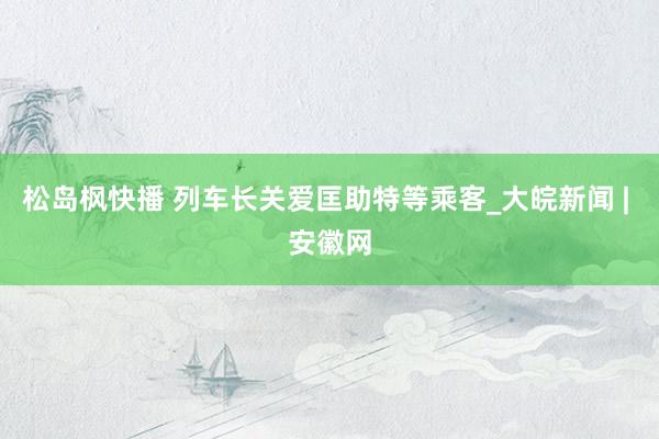 松岛枫快播 列车长关爱匡助特等乘客_大皖新闻 | 安徽网