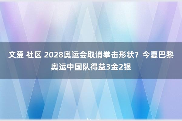 文爱 社区 2028奥运会取消拳击形状？今夏巴黎奥运中国队得益3金2银