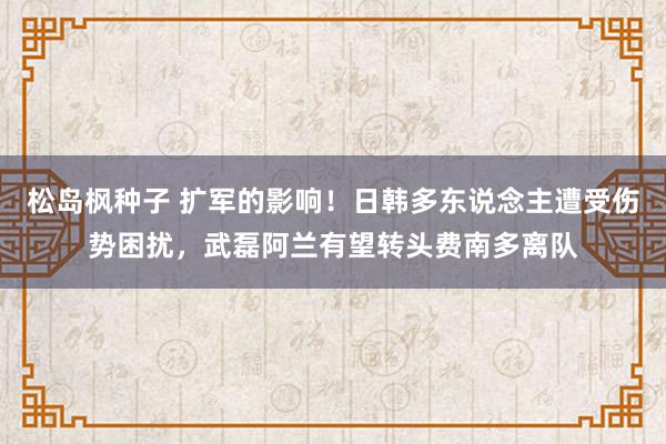 松岛枫种子 扩军的影响！日韩多东说念主遭受伤势困扰，武磊阿兰有望转头费南多离队