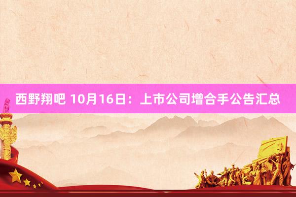 西野翔吧 10月16日：上市公司增合手公告汇总