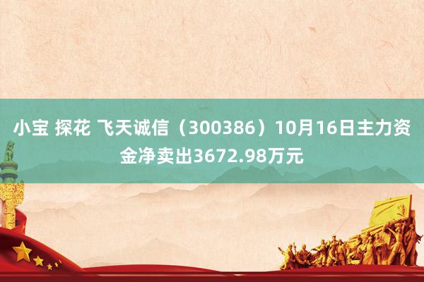 小宝 探花 飞天诚信（300386）10月16日主力资金净卖出3672.98万元