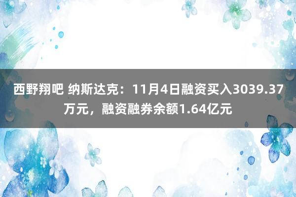 西野翔吧 纳斯达克：11月4日融资买入3039.37万元，融资融券余额1.64亿元