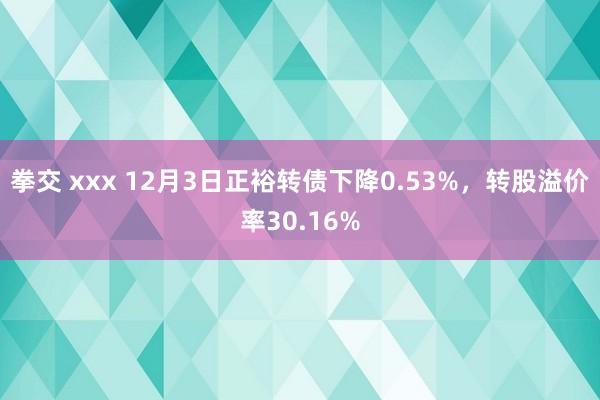 拳交 xxx 12月3日正裕转债下降0.53%，转股溢价率30.16%