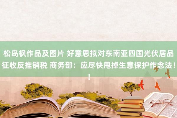 松岛枫作品及图片 好意思拟对东南亚四国光伏居品征收反推销税 商务部：应尽快甩掉生意保护作念法！