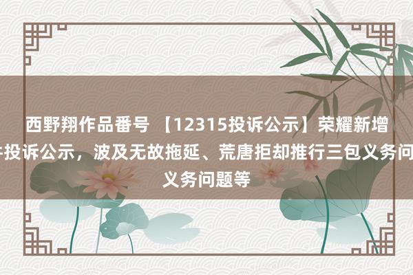 西野翔作品番号 【12315投诉公示】荣耀新增17件投诉公示，波及无故拖延、荒唐拒却推行三包义务问题等