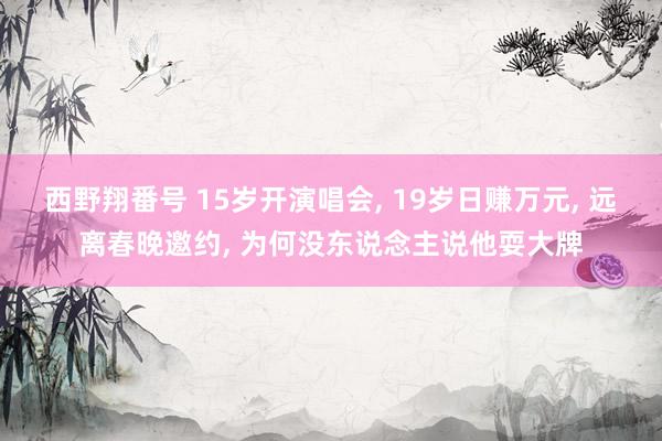 西野翔番号 15岁开演唱会， 19岁日赚万元， 远离春晚邀约， 为何没东说念主说他耍大牌