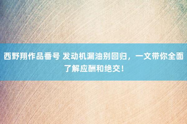 西野翔作品番号 发动机漏油别回归，一文带你全面了解应酬和绝交！