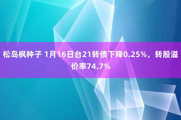 松岛枫种子 1月16日台21转债下降0.25%，转股溢价率74.7%